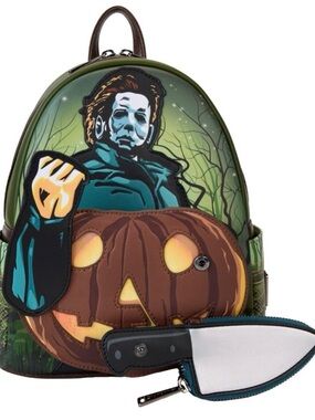 Loungefly Green and Brown Michael Myers Pumpkin Kids Backpack